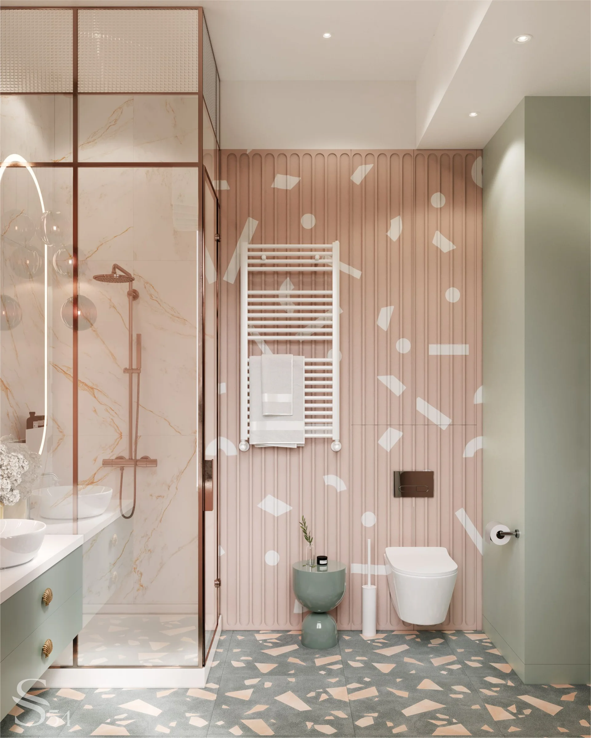 Finishing with porcelain stoneware and decorative MDF panels