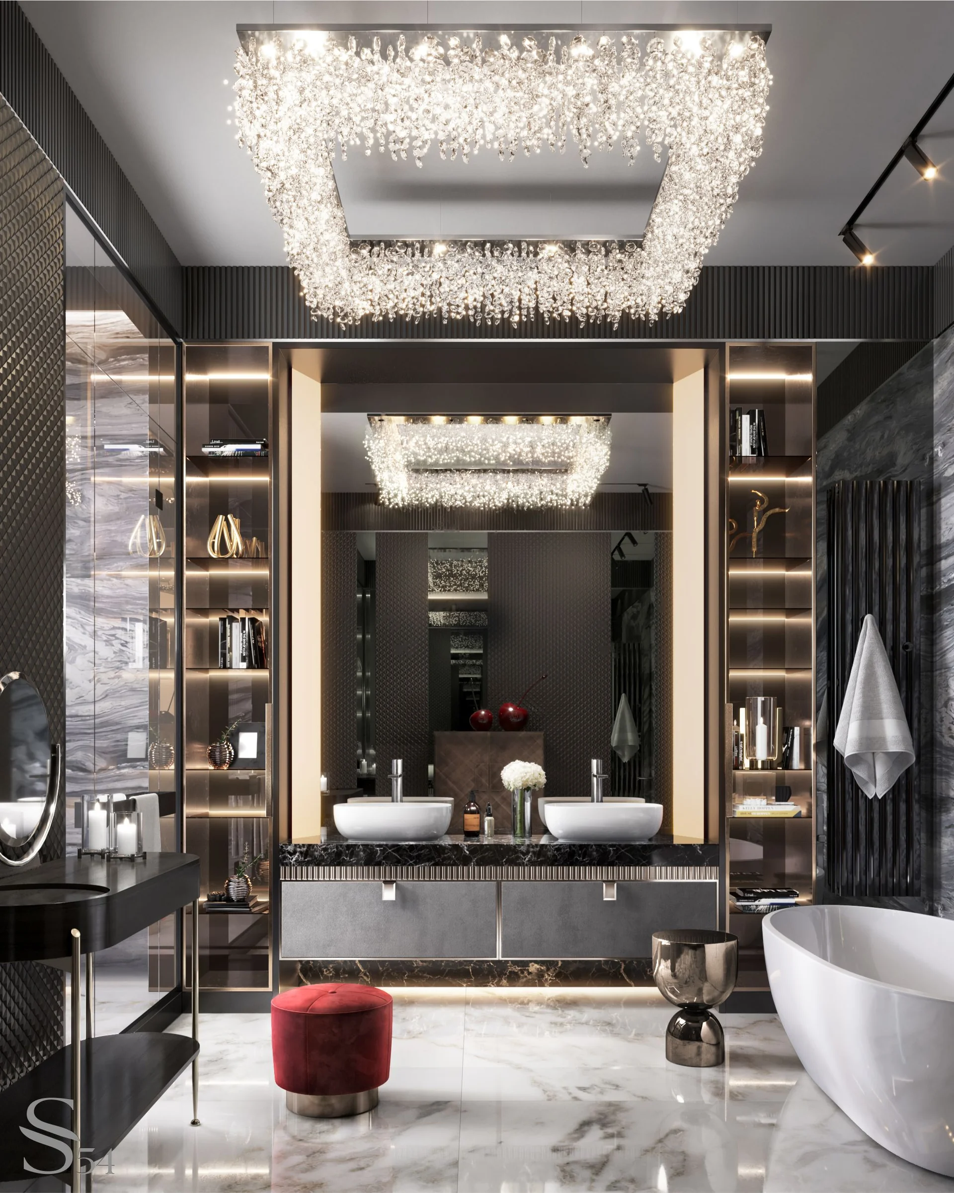 Dazzling master bathroom.
Dazzling master bathroom.