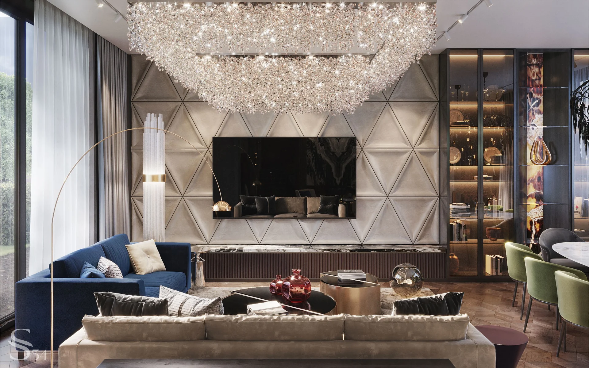 Interior design of a richly furnished apartment in Tbilisi: Studia 54