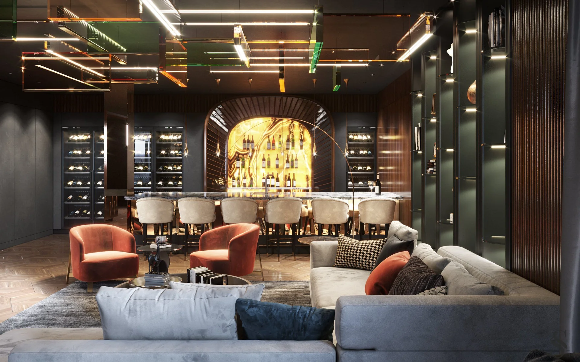 Interior design of luxury one-story house in California by Studia 54