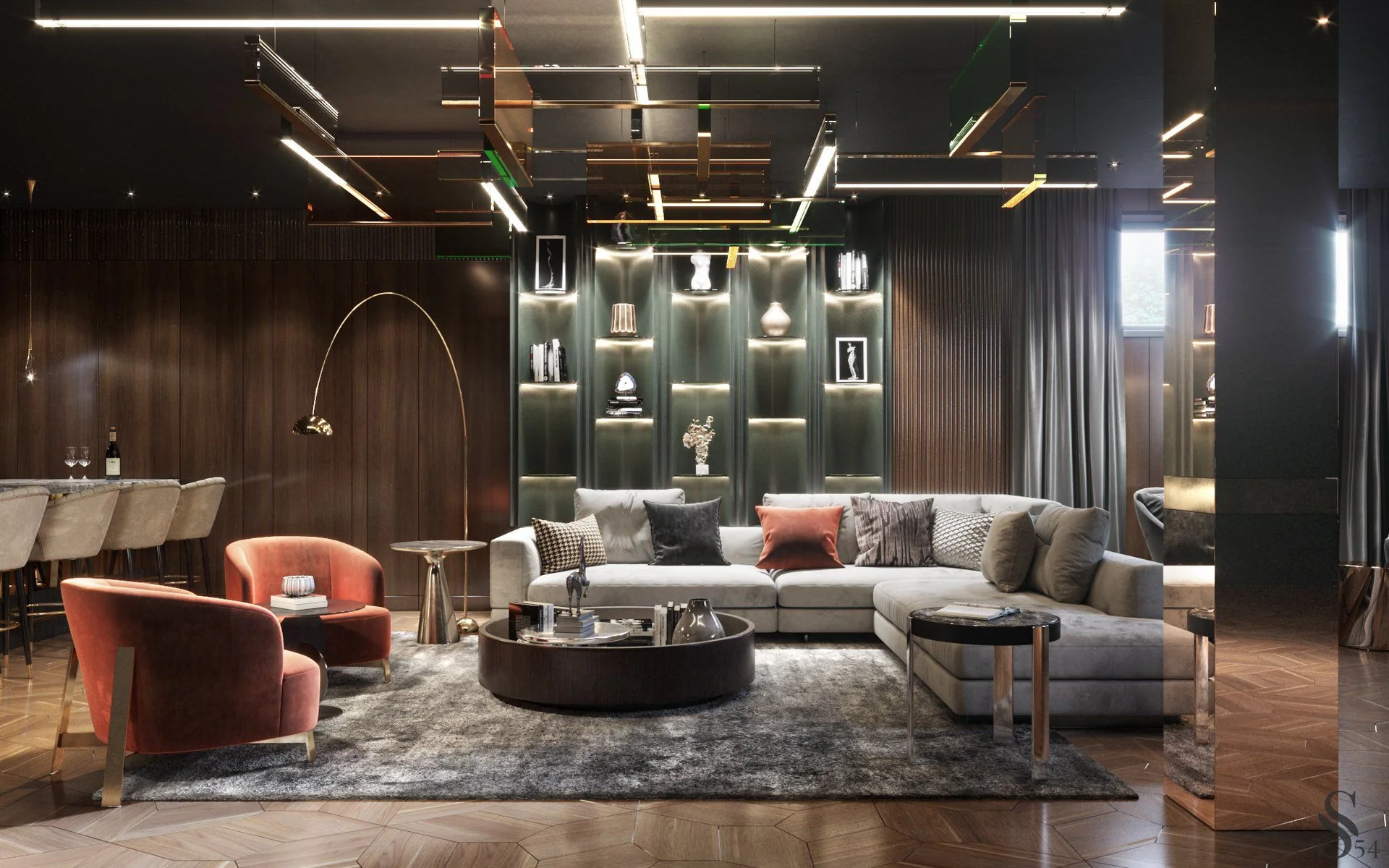 Interior design of luxury one-story house in California by Studia 54