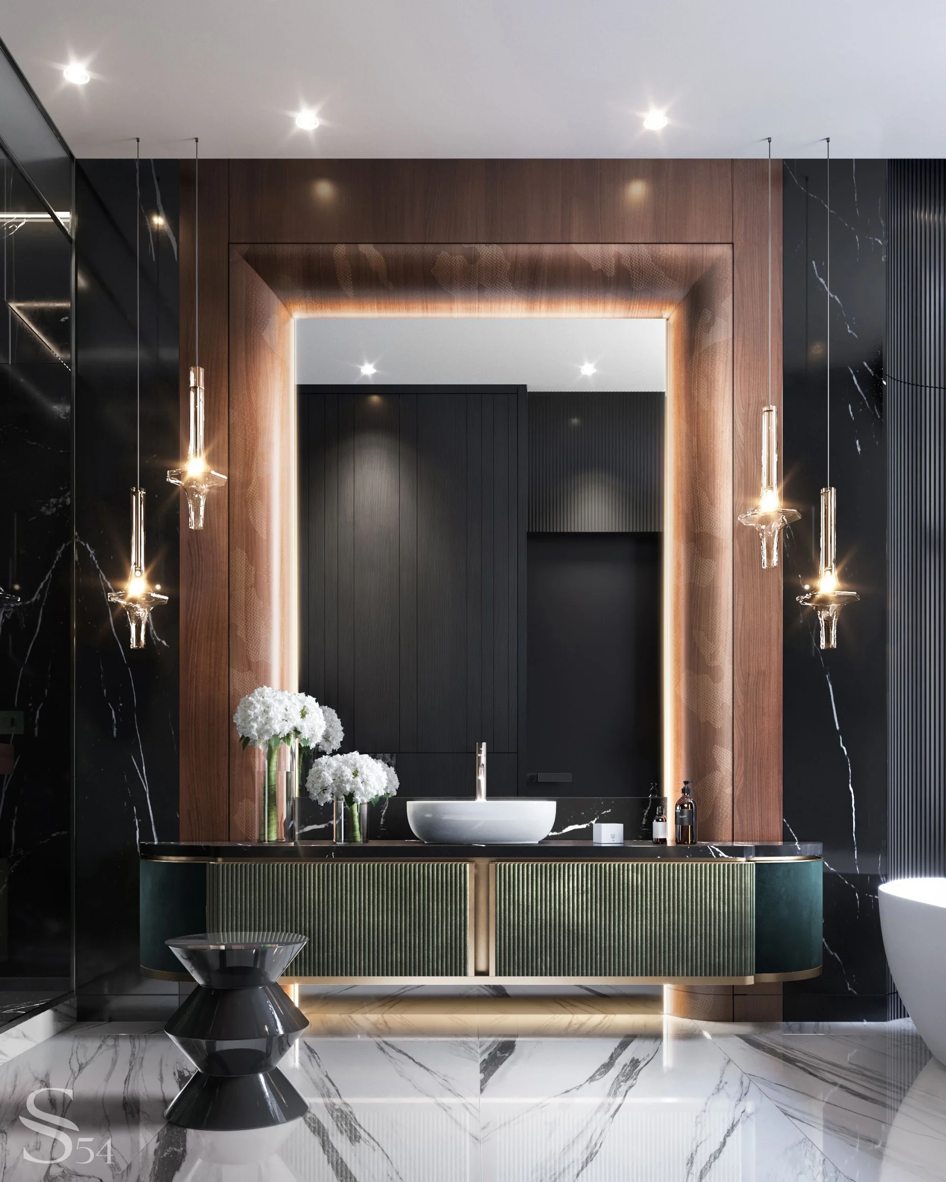 Master bathroom with green accents