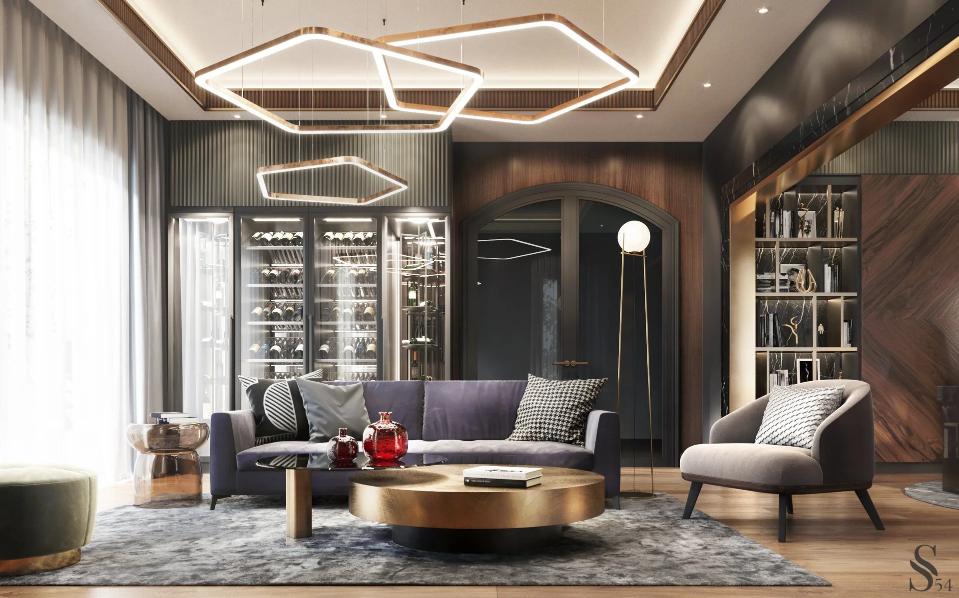 Interior design of luxury one-story house in California by Studia 54