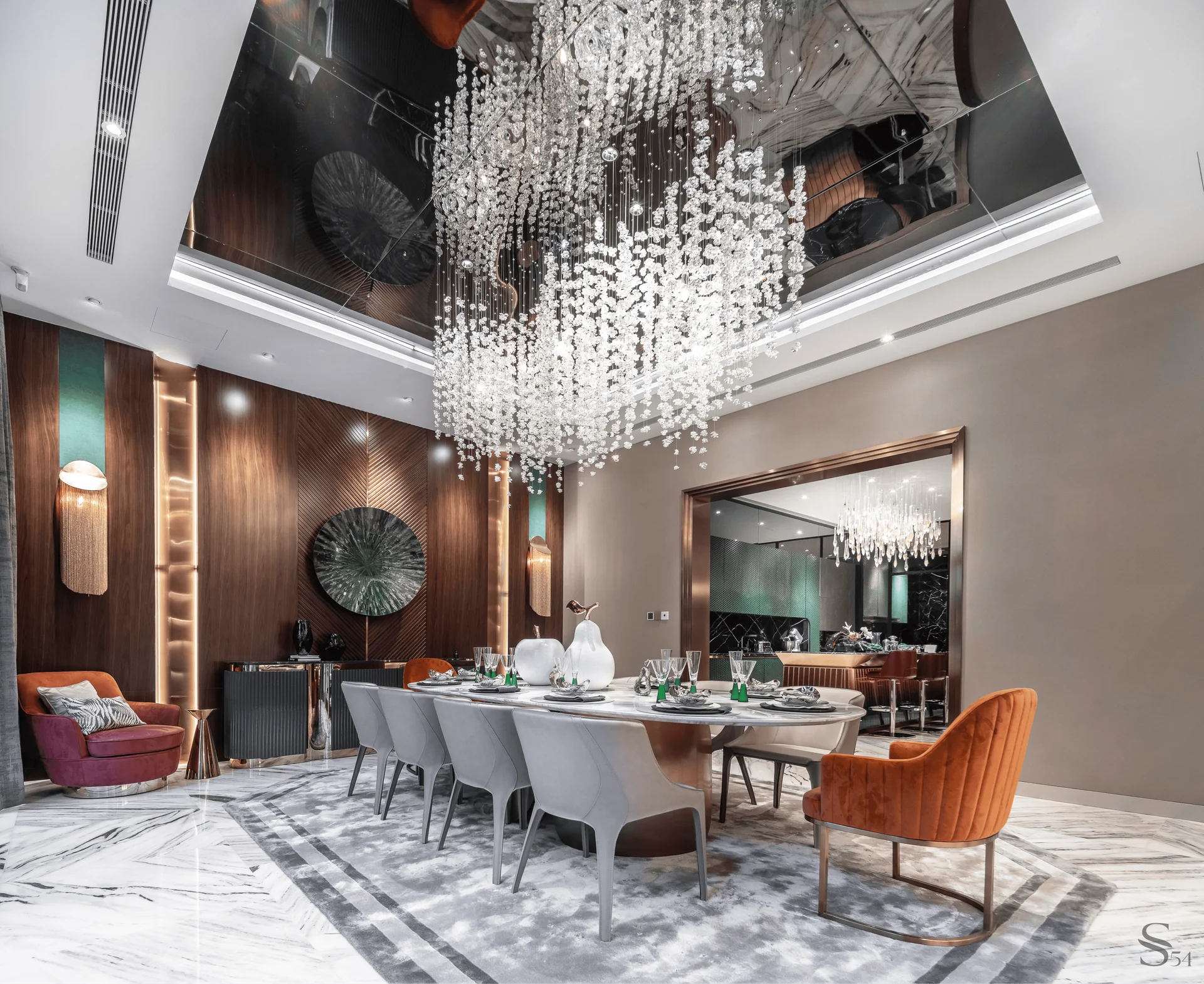 Dining room in terracotta shades