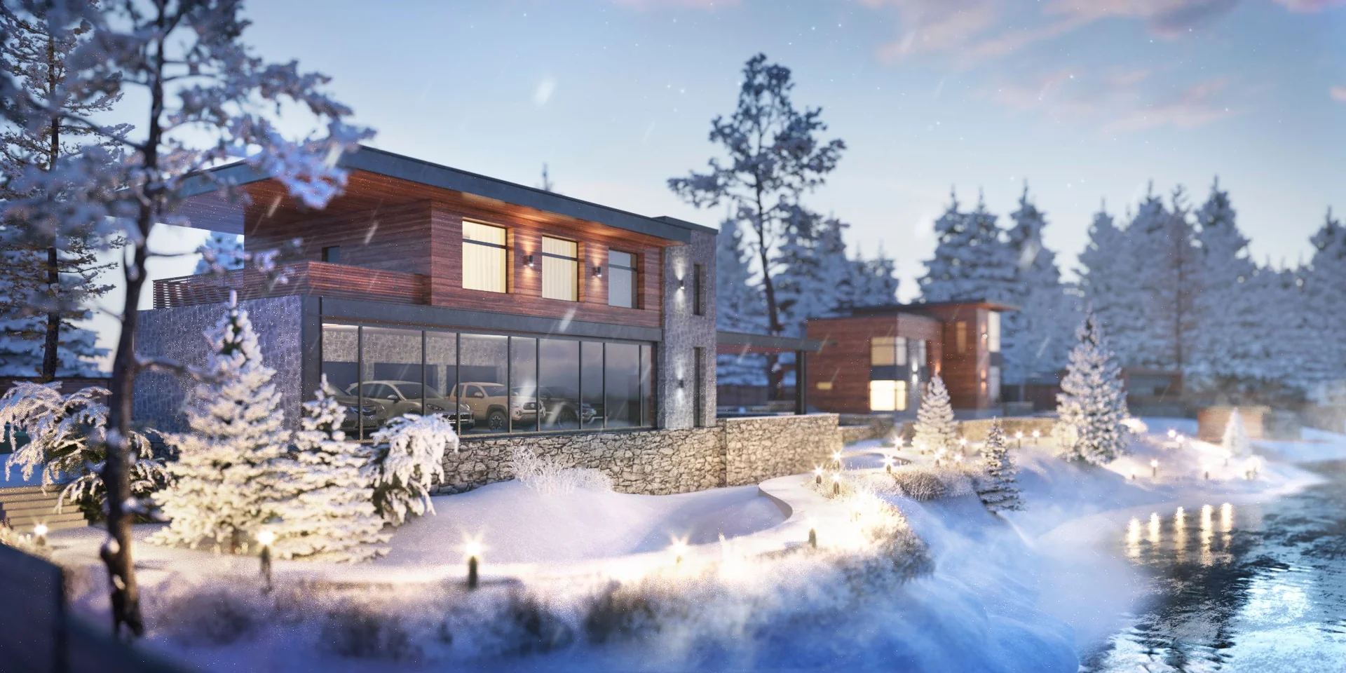 Luxury architectural design by Studia 54 for a modern house on the river bank