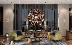 Minotti sofa, leather chairs by Poltrona Frau, and Eichholtz coffee tables