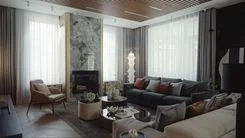 At the centre of the composition, like islands in the sea, is a set of coffee tables from the FiftyFourms brand.  