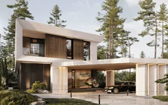 Modern facade of a private house in light colors