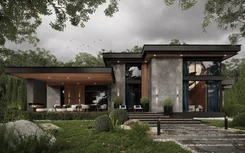 Архитектурный проект одноэтажного частного дома в современном стиле 